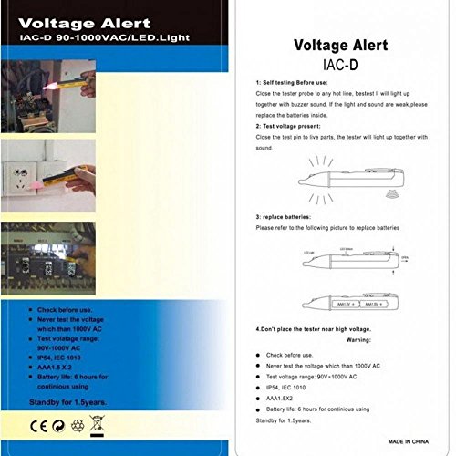 Image of Voltage Tester 90~1000V AC Electric Voltage Power Detector Alert Sensor Tester LED Light Non-Contact Pen,Yellow (1), Battery Powered