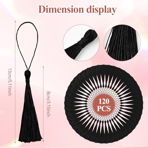 Image of NACHLYNN 120 Pcs Bookmark Tassels Bulk 13cm /5 Inch Silky Handmade Soft Craft Mini Tassels for Jewelry Keychain Making with Loops for Dress Decoration DIY Craft Accessory (Black)