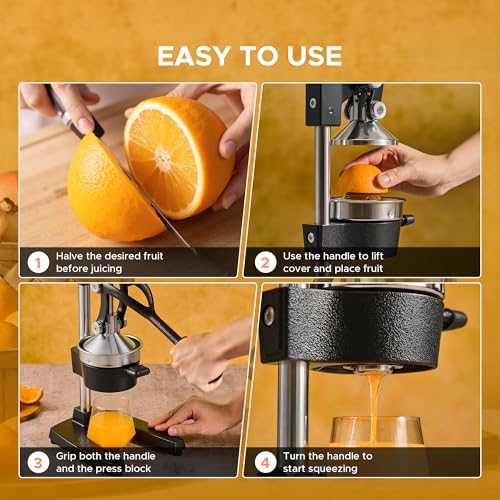 CO-Z Commercial Grade Citrus Juicer Professional Hand Press Manual Fruit Juicer Heavy Duty Orange Juicer Citrus Orange Lemon Lime Pomegranate,Black