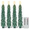 GenSwin Christmas Tree Flameless Taper Candles with Remote Timer, Christmas LED Taper Candles with 3D Flame, 4 Pcs Green LED Candlesticks for Christmas Home Decoration(0.78” x 9.8”)