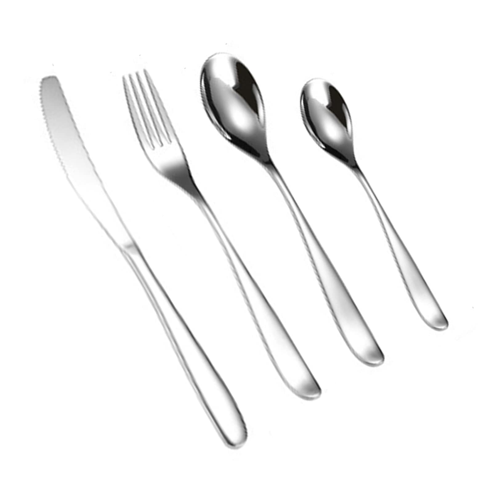 HADECOLL Cutlery Flatware Set Of 4 Stainless Steel Mirror Polished Include Knife Fork Spoon Elegant Dinnerware Tableware,Zilver-24Pcs