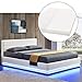 Produktbild ArtLife LED Polsterbett Toulouse 140 × 200 cm mit Matratze, Lattenrost & Bettkasten - Kunstleder Bezug & Holz Gestell  weiß  Bett Jugendbett