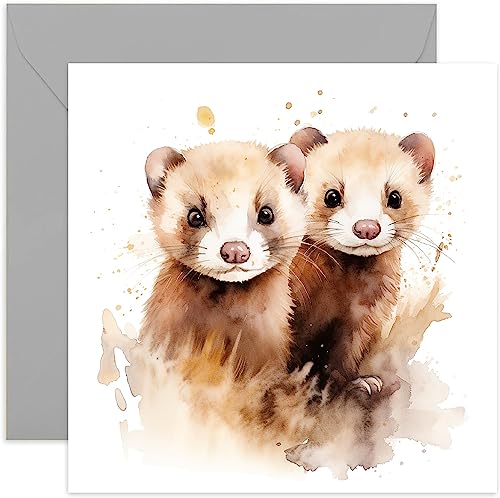 Old English Co. Aquarell-Frettchen-Karte – Niedliche Haustier-Karte Für Geburtstage & Jubiläen (innen Blank)