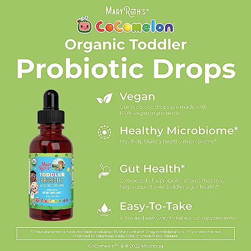 Maryruth Organics Nutritional Supplement, Cocomelon Toddler Probiotic Liquid Drops For Kids Ages 1-3, Digestive And Gut Health, Usda Organic, Sugar Free, Vegan, Gluten Free, 1 Fl Oz #TOP6
