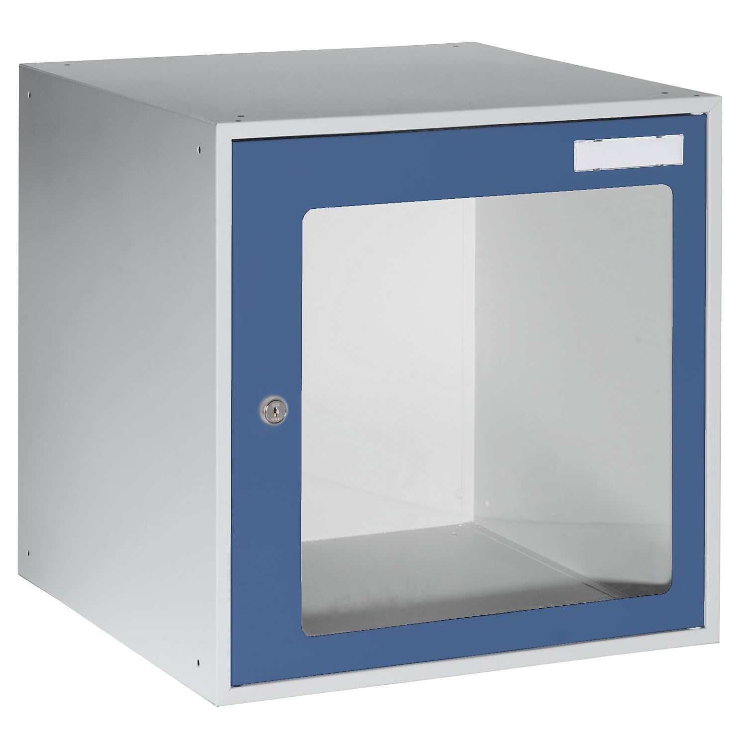 EUROKRAFT | Casier verrouillable | h x l x p 450 x 450 x 450 mm | Porte vitrée | Gris Clair/Bleu Gentiane