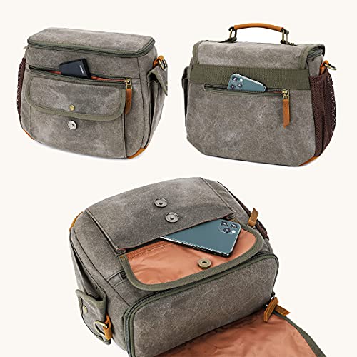 Rc Rockcow Camera Bag Camera Case Waterproof Dslr Camera Gadget Bag For Men And Women Camera Sling Bag Compact Camera Shoulder Crossbody Bag Case With Waxed Canvas Crazy Horse Leather (Armygreen) #TOP3