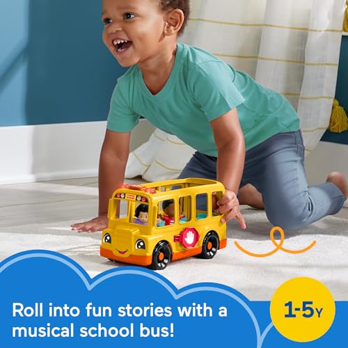 image for Fisher-Price Little People Toddler Toy School Bus Musical Push-Along V