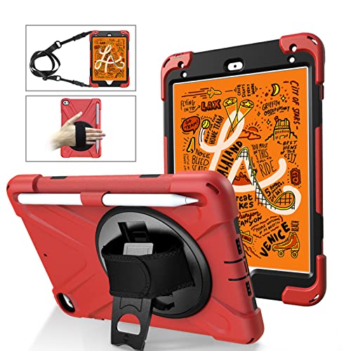 ORIbox Corsair Case for iPad Mini 5/4, Heavy Duty Rugged Protective, 3 in 1 Shockproof Bumper with 360° Kickstand/Hand Strap, Corsair red
