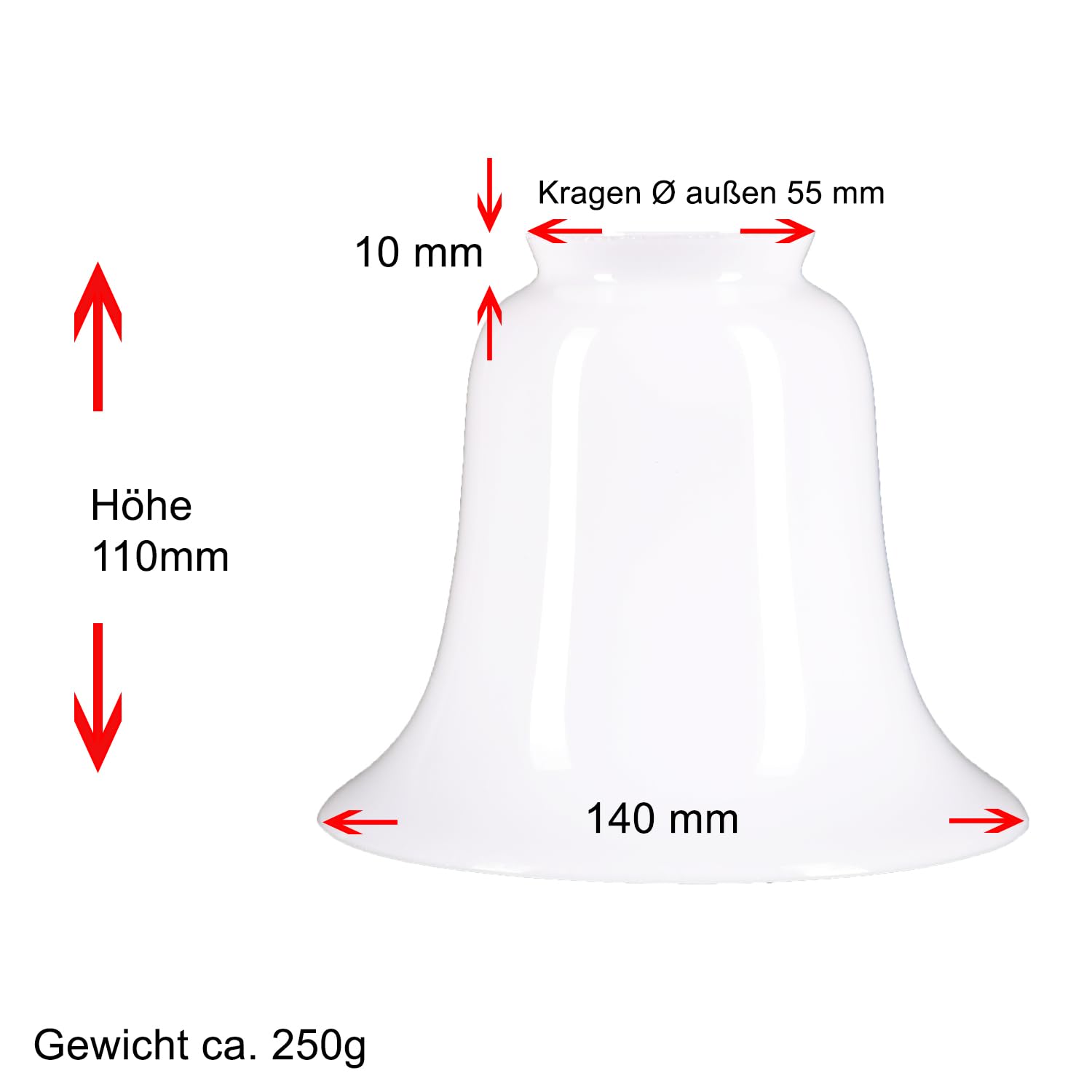 Pendelglasschirm Lampenglas Leuchtenglas Ø 140mm Weiß Glasschirm Ersatzglas Kragenrand 55mm