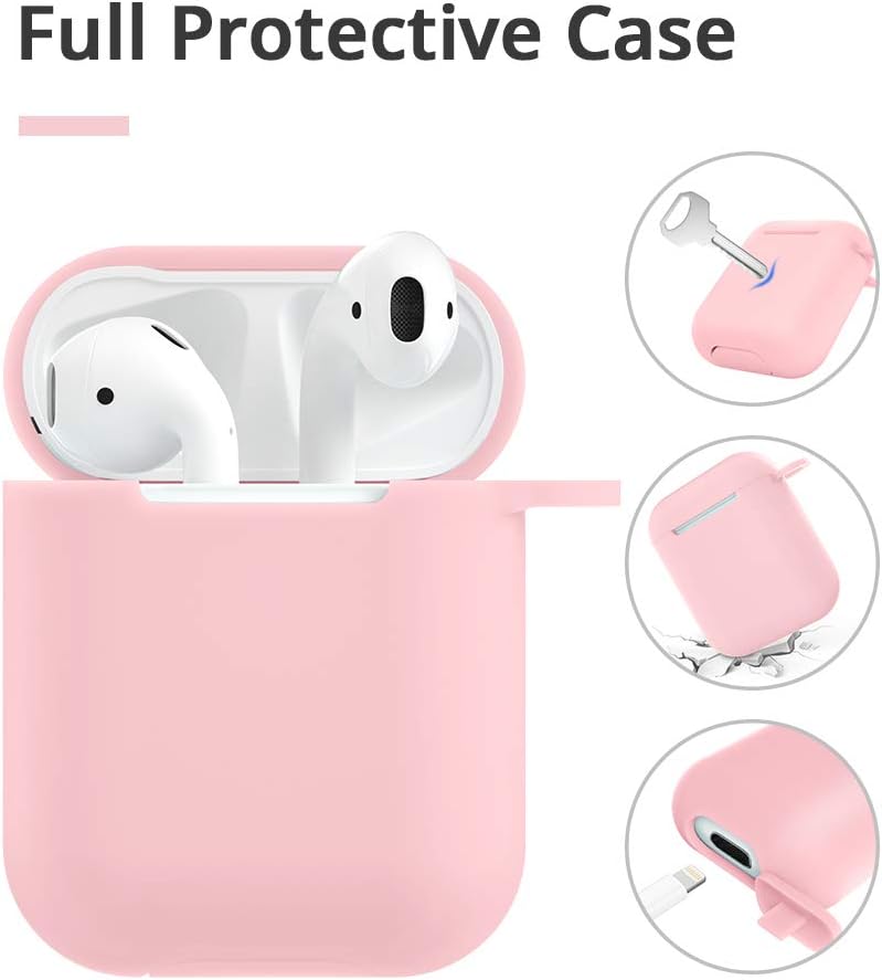 BLUEWIND Airpods Case Drop Proof Air Pods Protective Case Cover Silicone Skin for Apple Airpods 2 & 1 Charging Case, Cute Fur Ball Airpod Keychain/Strap, Pink