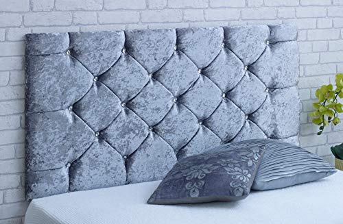 Tête de lit Chesterfield en velours Argenté / doré / crème / truffe / noir / blanc Hauteur de 61 cm Largeur 76,2 cm / 91,5 cm / 122 cm / 137 cm / 152,5 cm / 183 cm, Velours, Silver, 136 cm Double