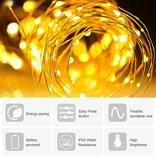 CUQOO 2 Pack 5 Meter 50 LED Battery Powered Fairy Lights in Warm White  Fairy Lights Battery Operated with Silver Wire | Fairy Lights for Bedroom, Christmas Decorations, Garden, Living Room & More