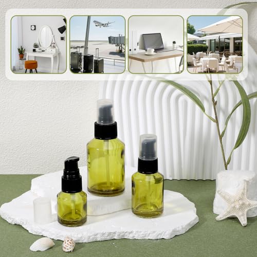 Image of Segbeauty 3pcs Refillable Glass Creams Lotions Bottles, 0.5oz Empty Travel Glass Pump Bottle Lotion 1oz Lotion Pump Bottle Dispenser for Essential Oils, 2oz Mini Travel Container for Foundation Green