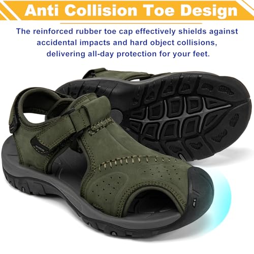 Image of Men's Sport Sandals Closed Toe Leather Hiking Athletic Walking Outdoor Beach Trail River Fishing Water Shoes Lightweight Comfortable Waterproof