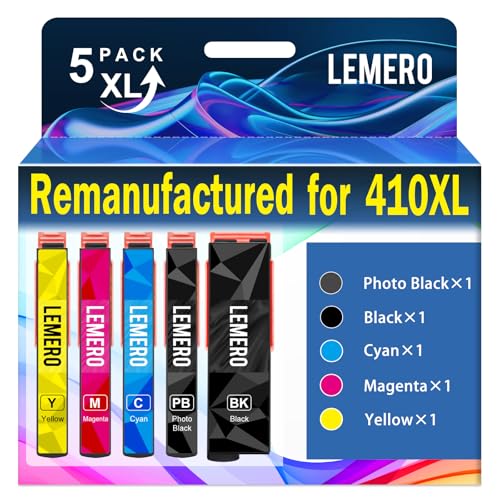 LEMERO 410XL Ink Cartridges 5 Pack Remanufactured Ink Cartridge Replacement for Epson 410 Ink Cartridges 410XL 410 XL T410XL to use with Expression XP-7100 XP-640 XP-830 XP-630 XP-530 XP-635 Printer