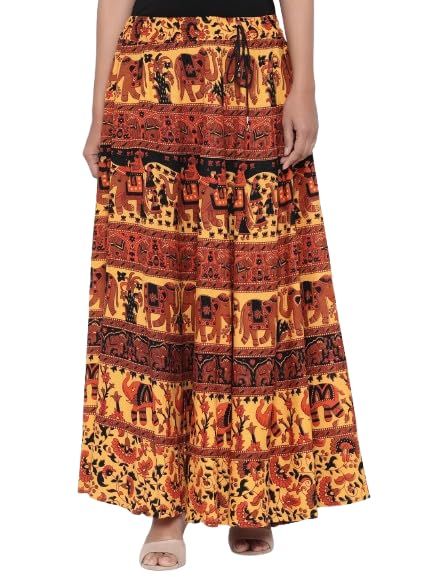 jabama Women's Cotton Printed Casual Long Maxi Skirt (Yellow, Size: 36, SK295-36_GRP)-picture-36