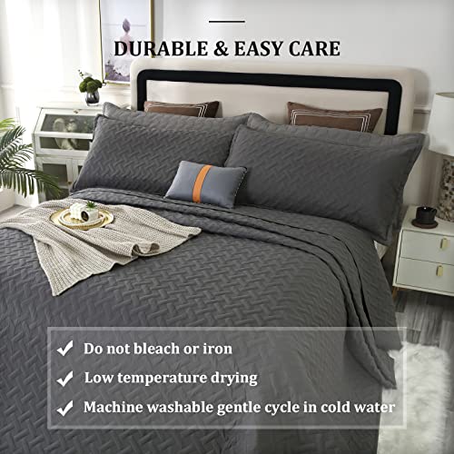 Ofixi 128X120 Extra Large King Comforter 3 Piece Quilts Set Oversized King Plus Lightweight Summer Bedspread Bedding Coverlet Reversible For All Season With Matching Shams, Dark Grey #TOP5