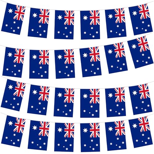 Australien)10m Flaggenkette Girlande mit 30 Australien Flagge,Oly Flagge Australien Fahnenkette Wimpelkette für EM Deko,Australien Fanartikel Australiens Fahne für Euro Fußball Party Deko