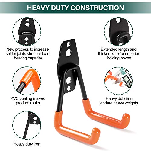 12 Pack Garage Hooks Heavy Duty, Non-Slip Garage Hanger & Organizer, Double Utility Garage Storage Hooks, Tool Hangers & Garage Organization to Storage Garden Tool, Ladder, Bike, Hose