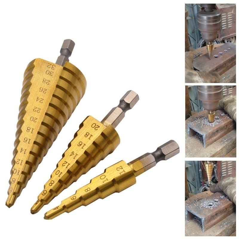 1 stks hss titanium coated spiraal gegroefde stap boor boren bit 4-20mm