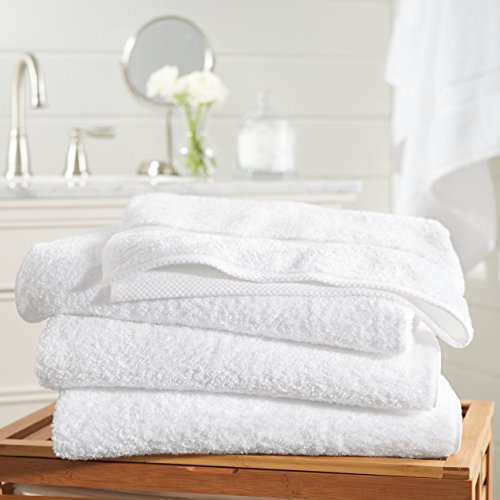 Amazon Brand – Pinzon 4 Piece Egyptian Cotton Bath Towels Set - White