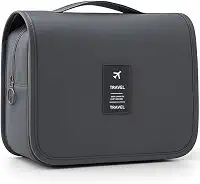 Bolsa Necessaire Maquiagem Cosméticos Viagem Com Divisória e Cabide para Pendurar Organizador de Maquiagem Shampoo Perfumes Higiene Pessoal (Cinza)