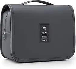 Bolsa Necessaire Maquiagem Cosméticos Viagem Com Divisória e Cabide para Pendurar Organizador de Maquiagem Shampoo Perfumes Higiene Pessoal (Cinza)