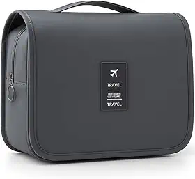 Bolsa Necessaire Maquiagem Cosméticos Viagem Com Divisória e Cabide para Pendurar Organizador de Maquiagem Shampoo Perfumes Higiene Pessoal (Cinza)