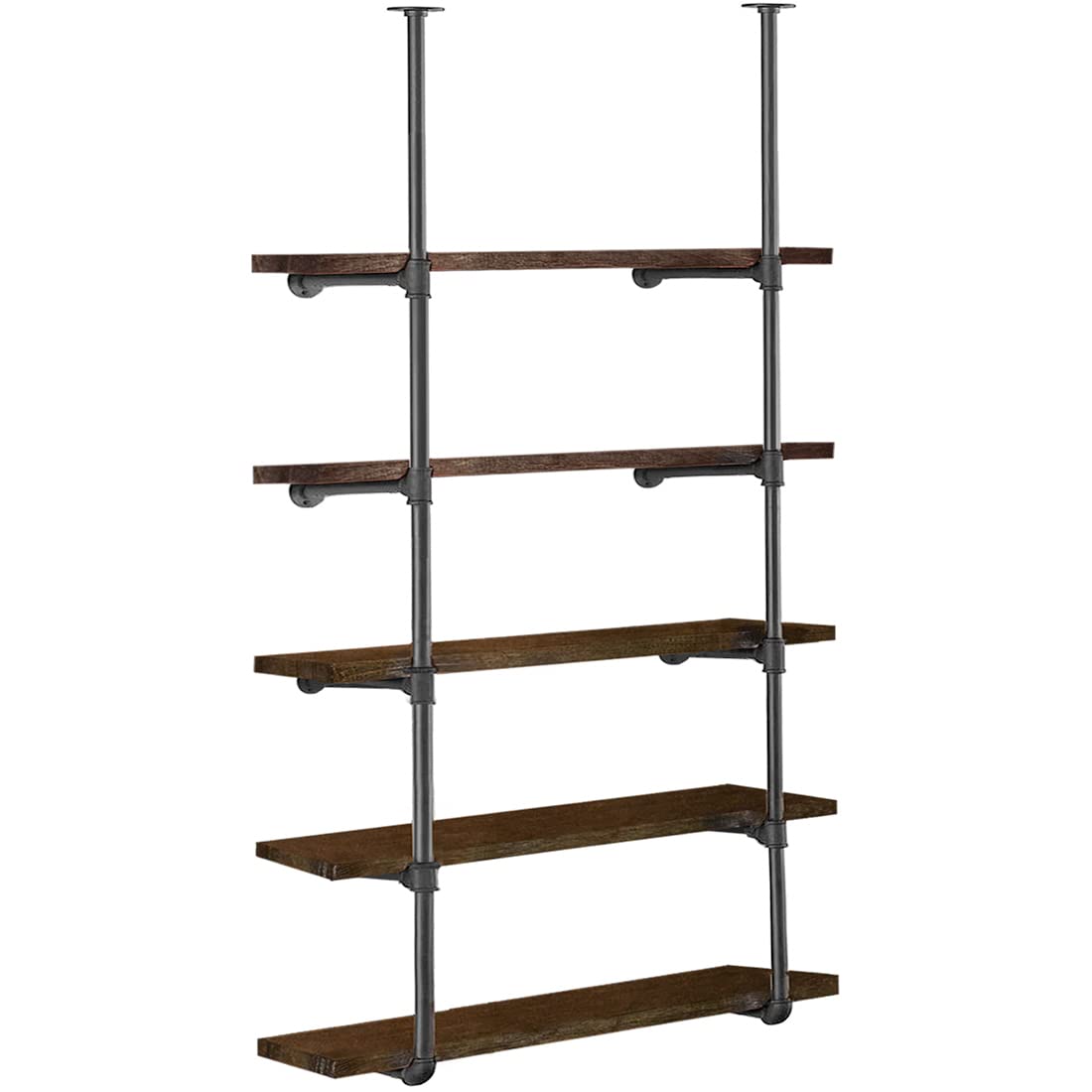 HITOMEN Industrial Iron Pipe Shelves Shelf Brackets Black Vintage Retro Shelving Wall Mounted DIY Open Bookshelf Rustic Farmhouse Pantry Kitchen Storage (2Pcs 5 Tier, 70" Tall 12" Deep, Hardware Only)