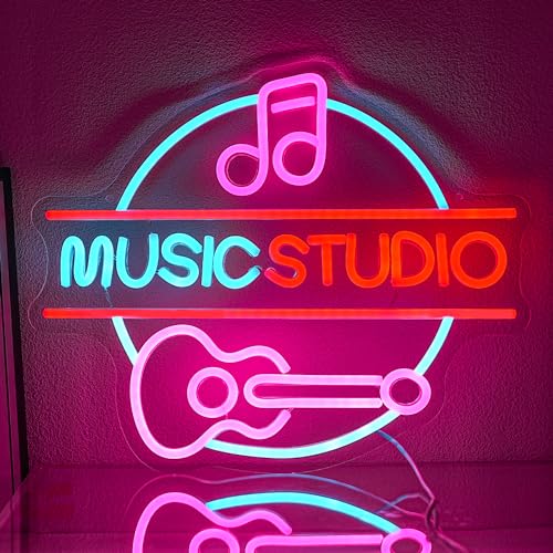 Xixkilly Music Neon Sign for Wall Decor Music Studio Letter Neon Light Dimmable Guitar Neon Light Sign Pink Notes LED Sign for Recording Studio Concert Club Bar Bedroom