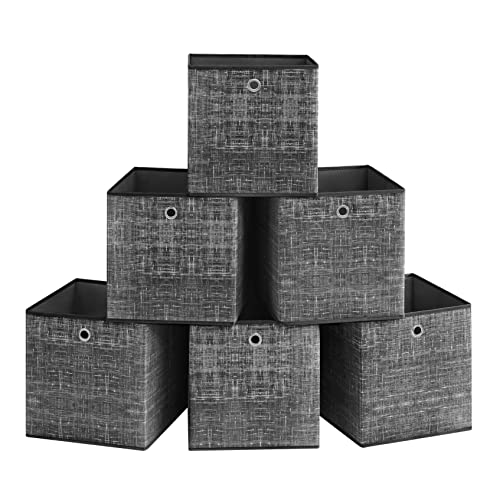 SONGMICS Boîtes de Rangement, Lot de 6, Coffres de Rangement en Tissu Non-Tissé avec Poignée, 33 x 33 x 33 cm, Cubes, pour Étagère, Pliables, Rangement de...