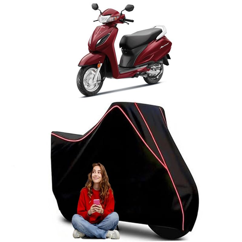 Image of Activa i BS6 Scooty Bike Cover Water Resistant Outdoor Use Universal Fit Scooters Motorcycles Heavy Duty UV Protection Dust Rain Scratch Resistant Elastic Bottom Black Blue Piping
