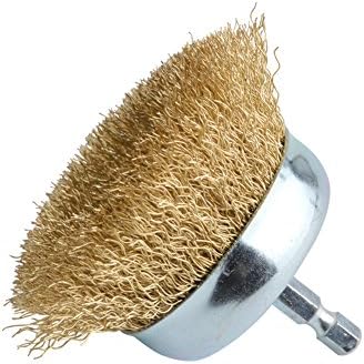 Gunpla 75mm Wire Cup Brush 6.35mm Hex Shank Hardened Brass Steel Crimp Wheel Heavy Duty Wires Brushes for Metal, Removal of Rust Corrosion Paint