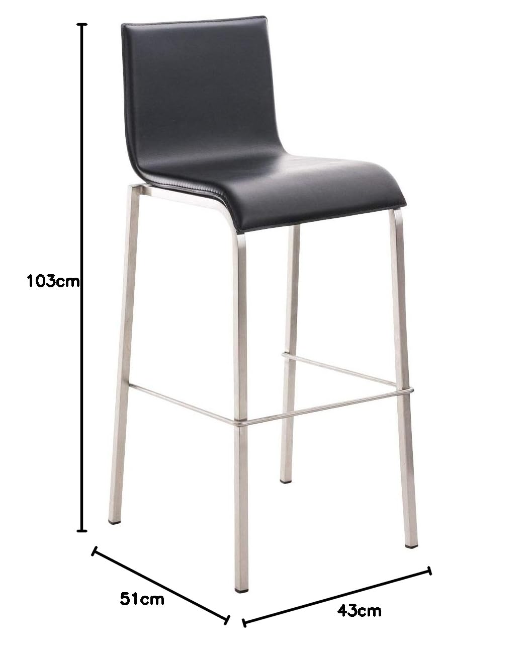 CLP Sgabello Bar Impilabile Avola In Acciaio E Similpelle I Sedia Alta Da Cucina Con Schienale Altezza Seduta 78 CM | Colore nero