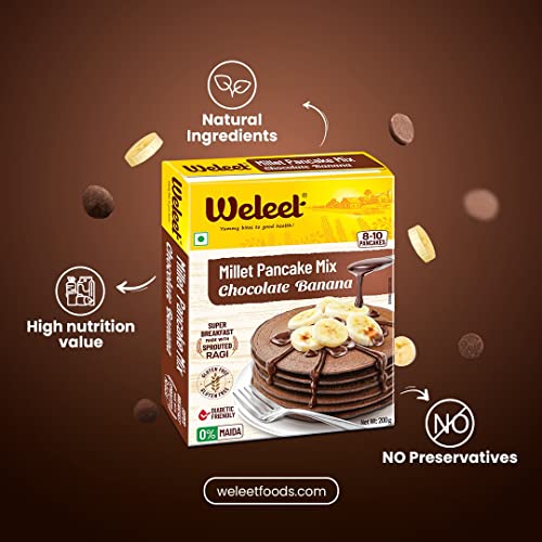 Image of Weleet Millet Pancake Mix | Chocolate Banana Flavour | Pancake Mix Powder, 0% Maida, Gluten Free, Diabetic Friendly - 200 gm, Pack of 1