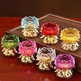 Candelabros De Loto De Cristal De 7 Piezas, Base De Lámpara De Ofrenda Budista Liuli Tradicional, Altar para El Hogar Y Decoración Feng Shui,Small