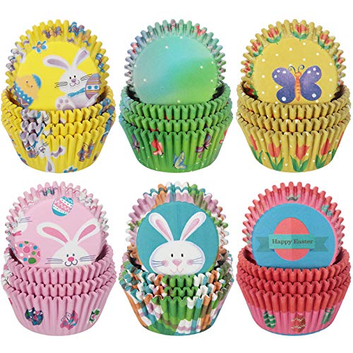 600 Pieces Easter Cupcake Liners Easter Cupcake Wrappers Easter Egg Bunny Chick Baking Cups Colorful Muffin Case Trays For Easter Party Decorations (Classic Style) #TOP2