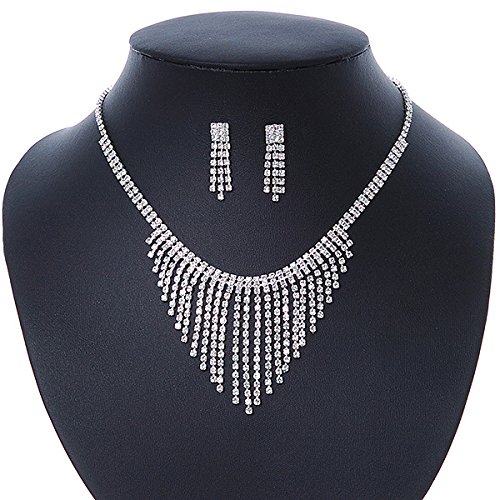 Collar de flecos de cristal contra escotes vacíos con pendientes largos para novias e invitadas 2