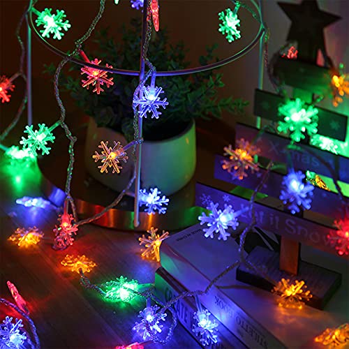 Lumières de Noë,Guirlande lumineuse sapin,lumières de flocon de neige de Noël à piles, 6 m, 40 lumières LED Coloré,pour arbre de Noël Maison Jardin Chambre Décoration intérieure et extérieure jardin.
