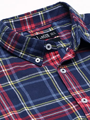 Image of THE BEAR HOUSE Men's Cotton Slim Flannel Button-Down Casual Shirt |Blue |3XL |TBH-INCLINE-BL-3XL |