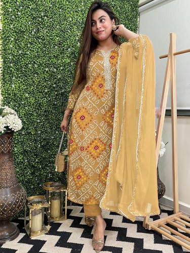 Image of GoSriKi Viscose Printed Straight Kurta with Pant and Dupatta for Women | Viscose Wine | 3 /4 Sleeve | Round Neck V-Slit | Ethnic Wear Casual Wear