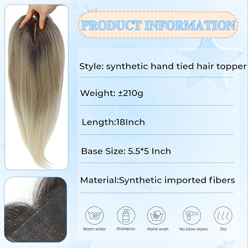 Image of Synthetic Hair Topper with Bangs 18 Inch Layered Toppers for Women with Thinning Hair 5.5 inch x 5 inch hand Tied Forehead Hairline 360 3D Cover Wispy Synthetic Toppers Hair for Women Fiber Wiglets