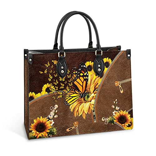 64HYDRO Butterfly Sunflower Beautiful Women Handbag Shoulder Bag - Travel Work Leather Bag - TTAZ191