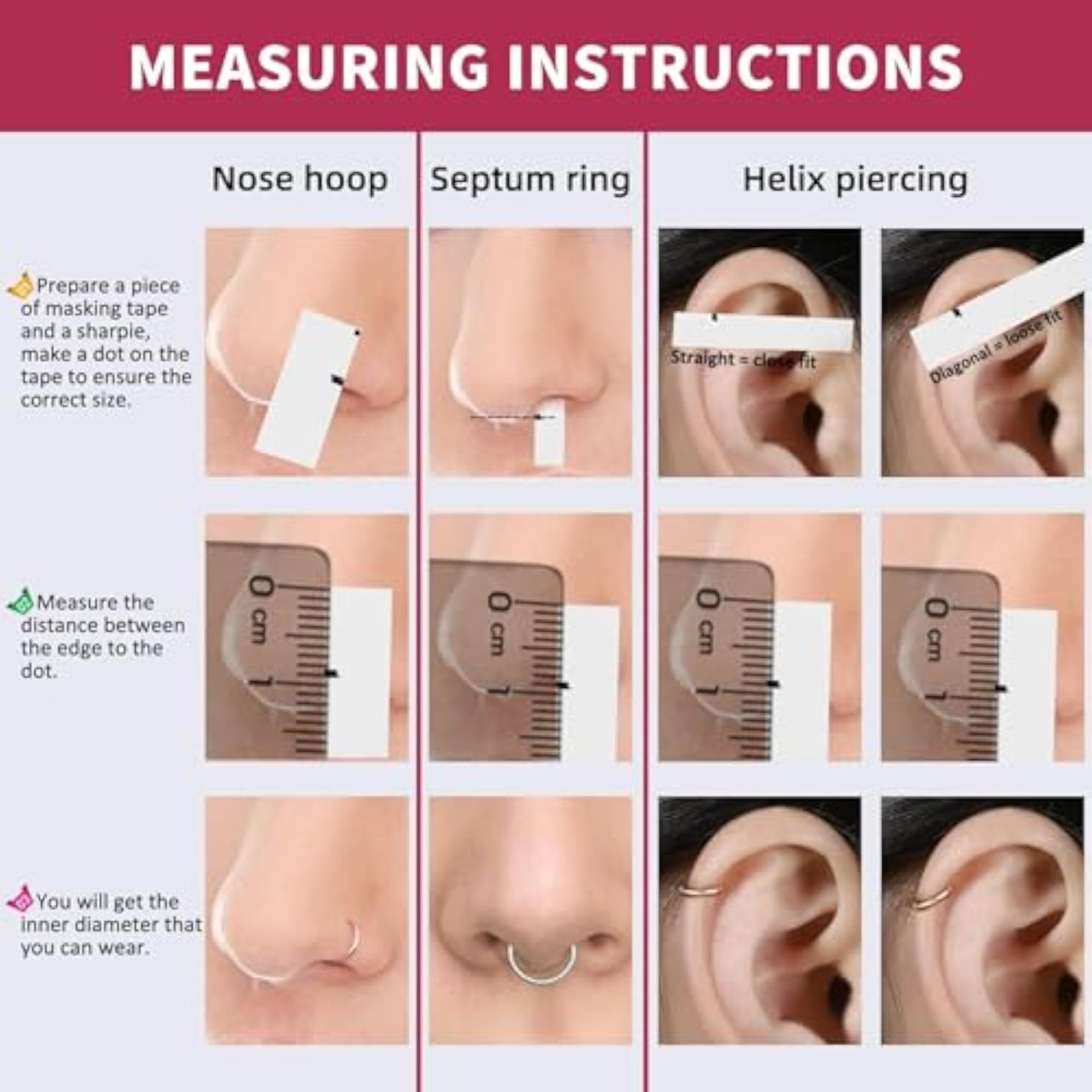 6PCS Titanium Fake Nose Ring Hoops Set