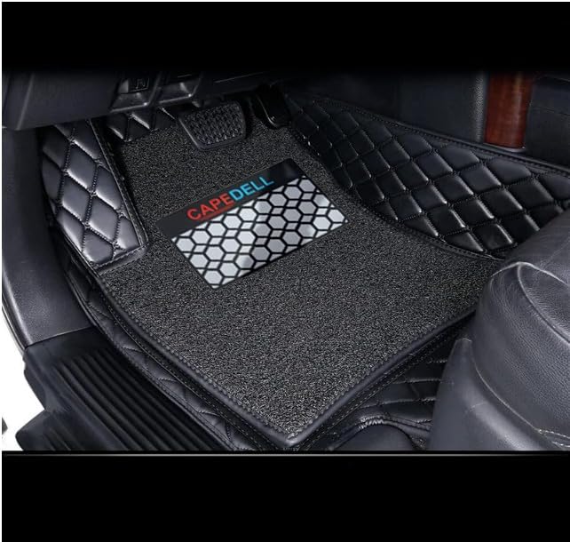 Image of CAPEDELL 7D Premium Car Floor Mat Compatible with Mahindra XEV 9S ||Luxury Leather Double Layered Mat||Set of 4pcs||Waterproof and Washable||Colour:-Black with Black(Black Grass)