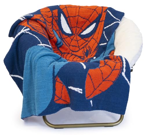 jay franco marvel spiderman feather knit fluffy throw blanket - blue fuzzy blanket measures 50 x 60 inch - super soft lightweight bedding