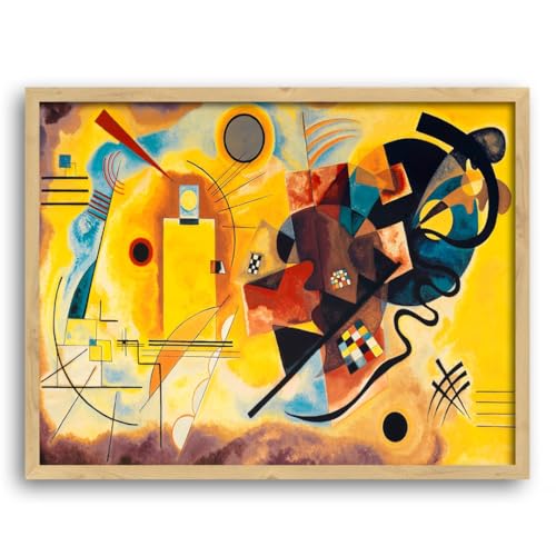 Tableau Kandinsky jaune rouge bleu 50 x 70 cm prêt à suspendre sans effort