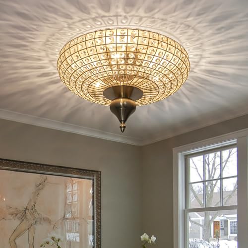 EDISLIVE 3-Light Vintage Crystal Ceiling Light Semi-Sphere Brass Chandelier with