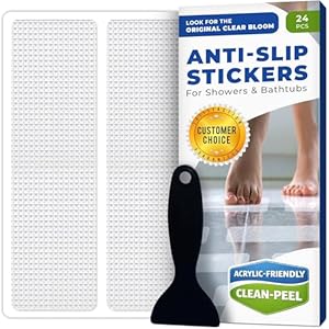 Anti Slip Shower Stickers 24 PCS, Invisible Non-Slip Shower Strips for Adults, Premium Adhesive Bath Tub Stickers (Clear)