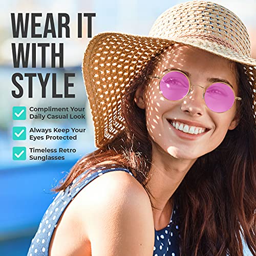 Image of Retro Round Sunglasses Small Colored Lens Hippie Glasses